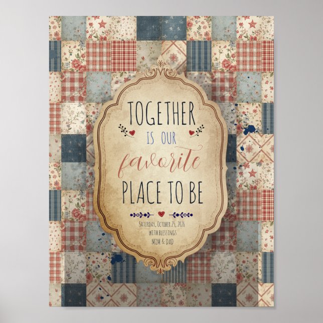 Personalised Vintage Patchwork Family Memory Poster (Front)