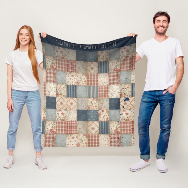 Personalised Vintage Patchwork Togetherness Fleece Blanket (In Situ)