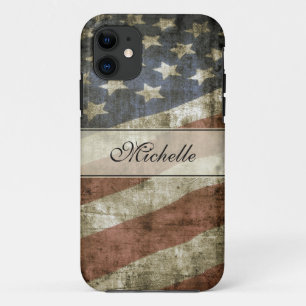 Personalised Vintage Patriotic American Flag iPhone 11 Case