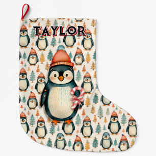 Personalised Vintage Penguins Christmas Large Christmas Stocking