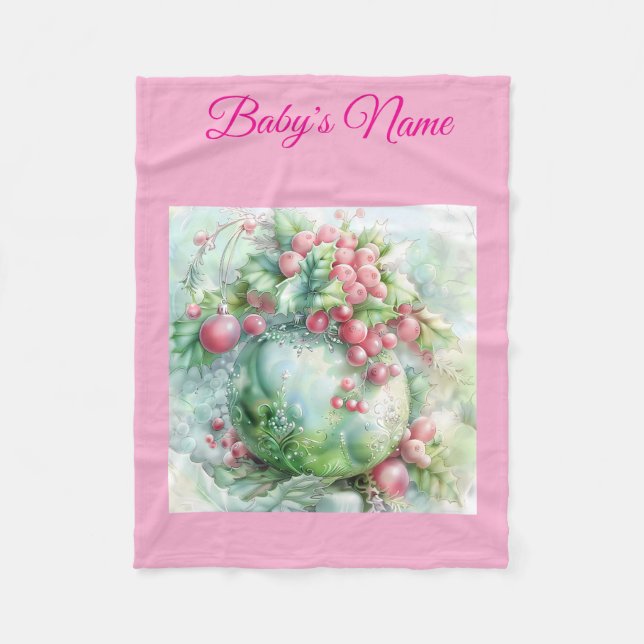 Personalised Vintage Pink Christmas Baby Blanket  (Front)
