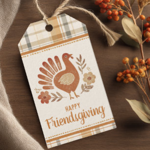 Personalised Vintage Plaid Turkey Friendsgiving Gift Tags
