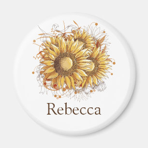 Personalised Vintage Pretty Sunflowers Magnet
