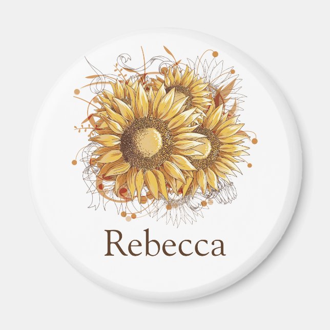Personalised Vintage Pretty Sunflowers Magnet (Front)