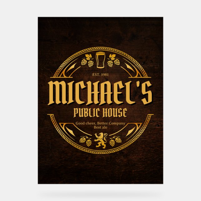 Personalised Vintage Pub Home Bar Acrylic Sign (Front)