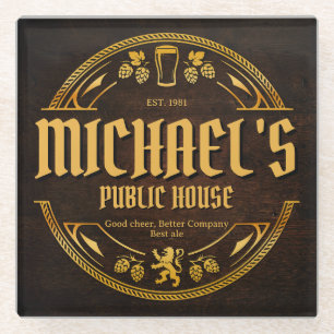 Personalised Vintage Pub Sign Rustic Wood Coaster