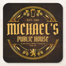Personalised Vintage Pub Sign Rustic Wood Coaster