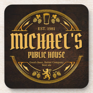 Personalised Vintage Pub Sign Rustic Wood Coaster