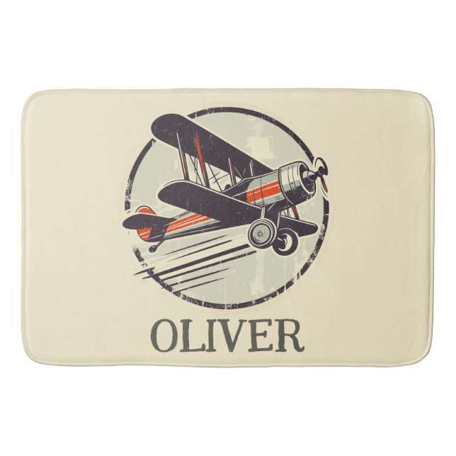  Personalised Vintage Red and Green Biplane  Bath Mat (Front)