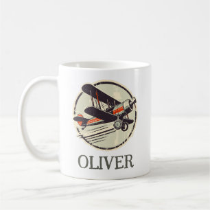  Personalised Vintage Red and Green Biplane  Coffee Mug