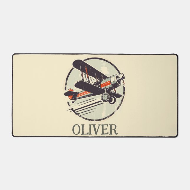  Personalised Vintage Red and Green Biplane  Desk Mat (Front)