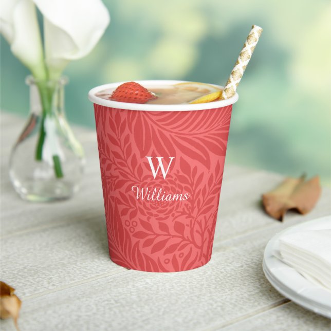 Personalised Vintage Red Floral Monogram Paper Cups (Insitu)