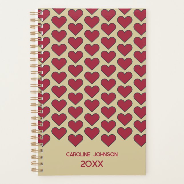 Personalised Vintage Red Heart Pattern Planner (Front)