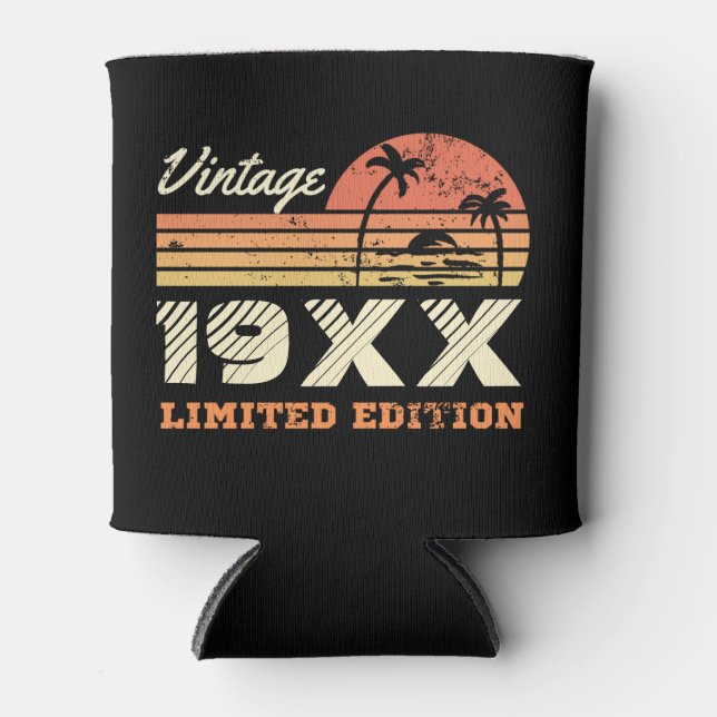 Personalised Vintage Retro Birthday  Can Cooler (Front)