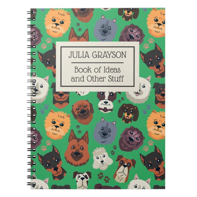 Personalised Vintage Retro Dog Pattern Custom Text Notebook (Front)