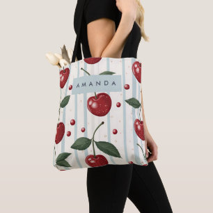 Personalised Vintage Retro Red Cherry Pattern Tote Bag