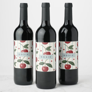 Personalised Vintage Retro Red Cherry Pattern Wine Label