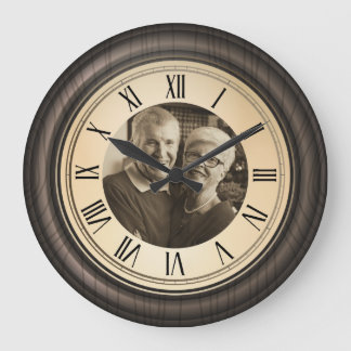 Personalised Vintage Roman Numeral Photo Large Clock