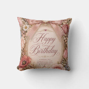 Personalised Vintage Romantic Birthday bow Floral Cushion