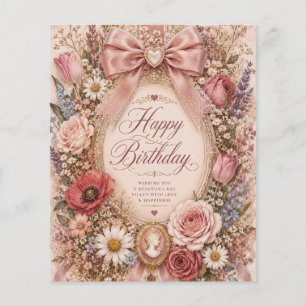 Personalised Vintage Romantic Birthday bow Floral Flyer