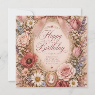 Personalised Vintage Romantic Birthday bow Floral  Invitation