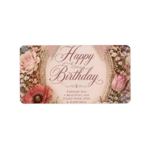 Personalised Vintage Romantic Birthday bow Floral  Label