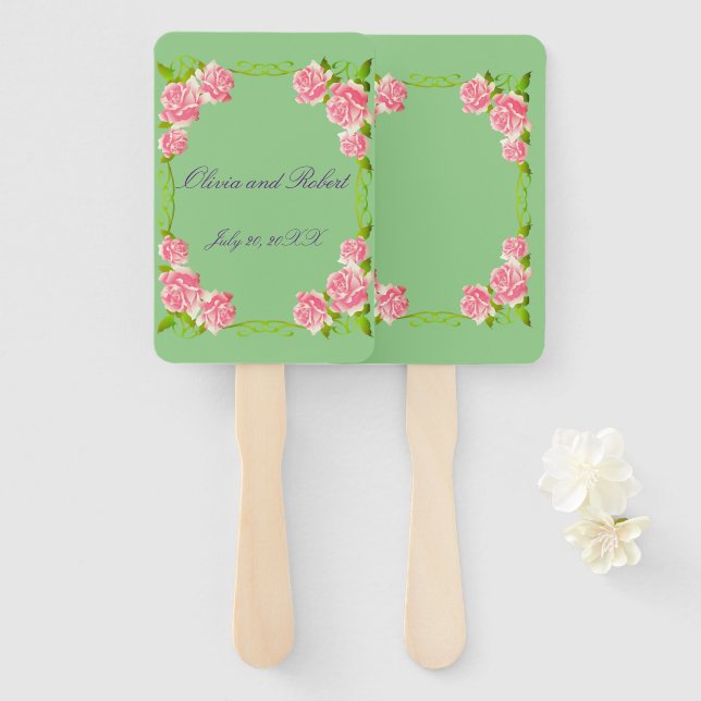 Personalised vintage romantic roses hand fan (Front and Back)