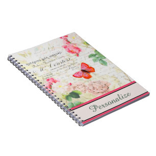 Personalised Vintage roses and butterfly Notebook