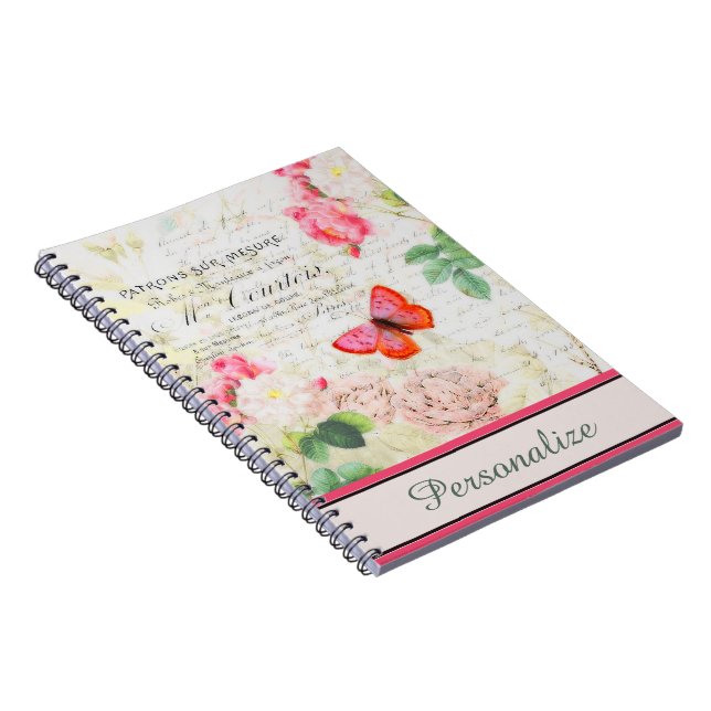 Personalised Vintage roses and butterfly Notebook (Right Side)