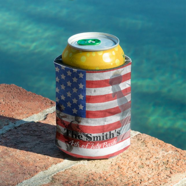Personalised Vintage Rustic American Flag Can Cooler (In Situ Pool)