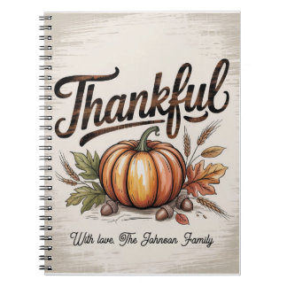 Personalised Vintage Rustic Thankful Pumpkin Notebook