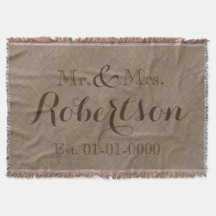 Personalised Vintage Rustic Wedding Family Name Throw Blanket