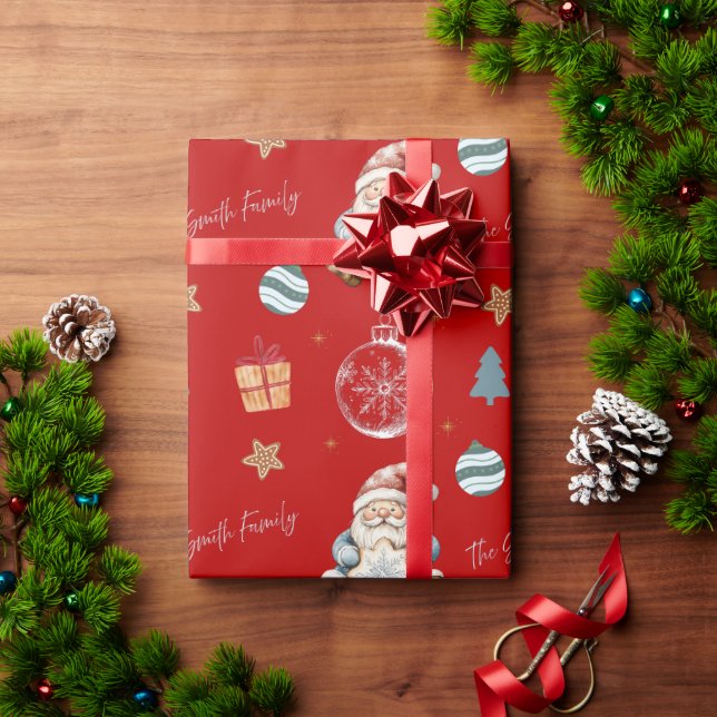 Personalised Vintage Santa Family Wrapping Paper (Holiday Gift)
