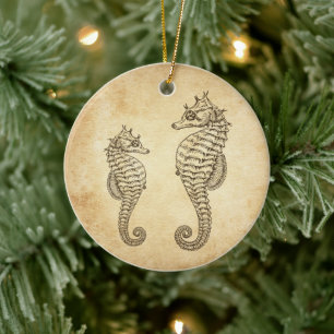Personalised Vintage Seahorses Ocean Beach Ceramic Ornament