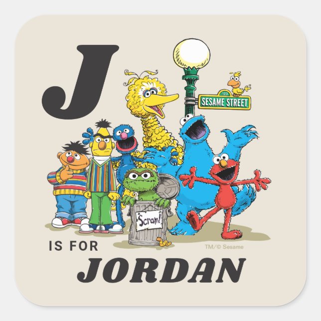 Personalised Vintage Sesame Street Pals Square Sticker (Front)