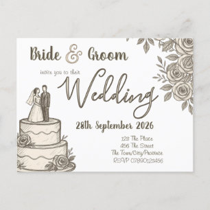 Personalised Vintage Sketch Elegant Calligraphy Announcement Postcard