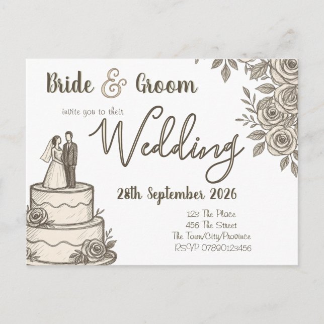 Personalised Vintage Sketch Elegant Calligraphy   Announcement Postcard (Front)