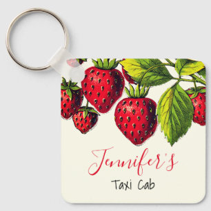 Personalised Vintage Strawberry Graphic Key Ring