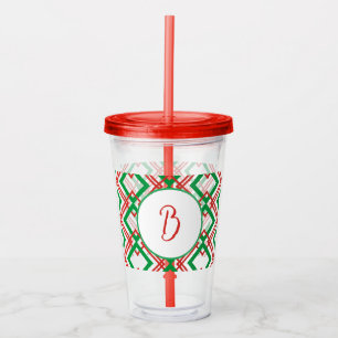 Personalised Vintage striped red and green  Acryli Acrylic Tumbler