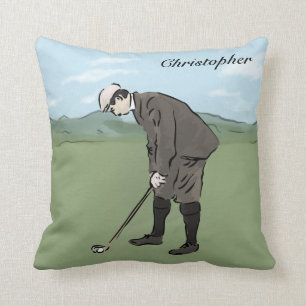 Personalised Vintage style golfer putting Cushion
