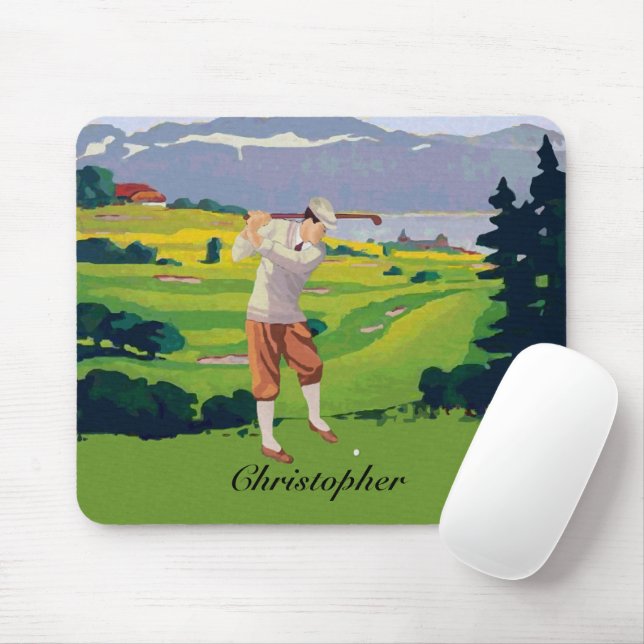 Personalised Vintage Style Highlands Golfing Scene Mouse Pad (With Mouse)