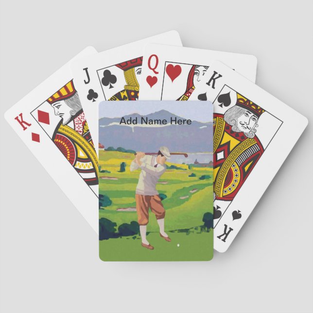Personalised Vintage Style Highlands Golfing Scene Playing Cards (Back)