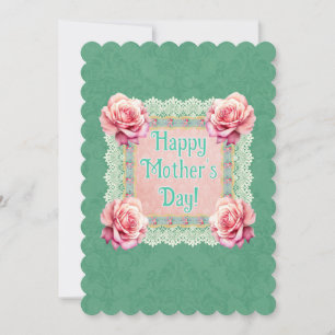 Personalised Vintage Style Pine Green Mothers Day Holiday Card