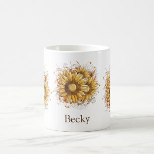 Personalised Vintage Sunflowers Coffee Mug