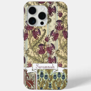 Personalised Vintage Thistle Flower Pattern iphone 15 Pro Max Case