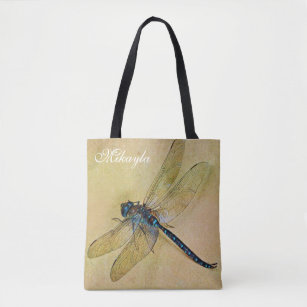 Personalised Vintage Tolstoy Blue Dragonfly Tote Bag