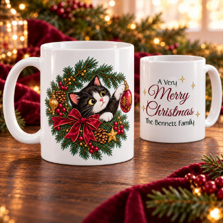 Personalised Vintage Tuxedo Cat Christmas Mug