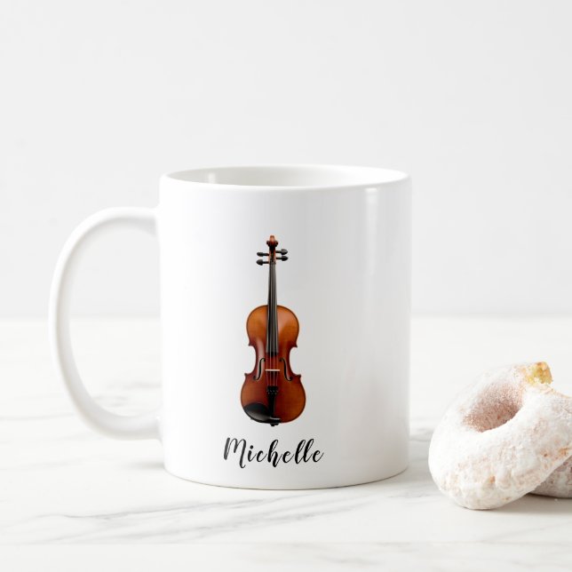 Personalised Vintage Violin musical Coffee Mug (With Donut)