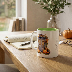 Personalised Vintage Watercolor Pumpkin Door Two-Tone Coffee Mug