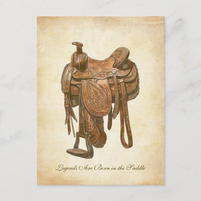 Personalised Vintage Western Saddle Poster Postcard (Front)